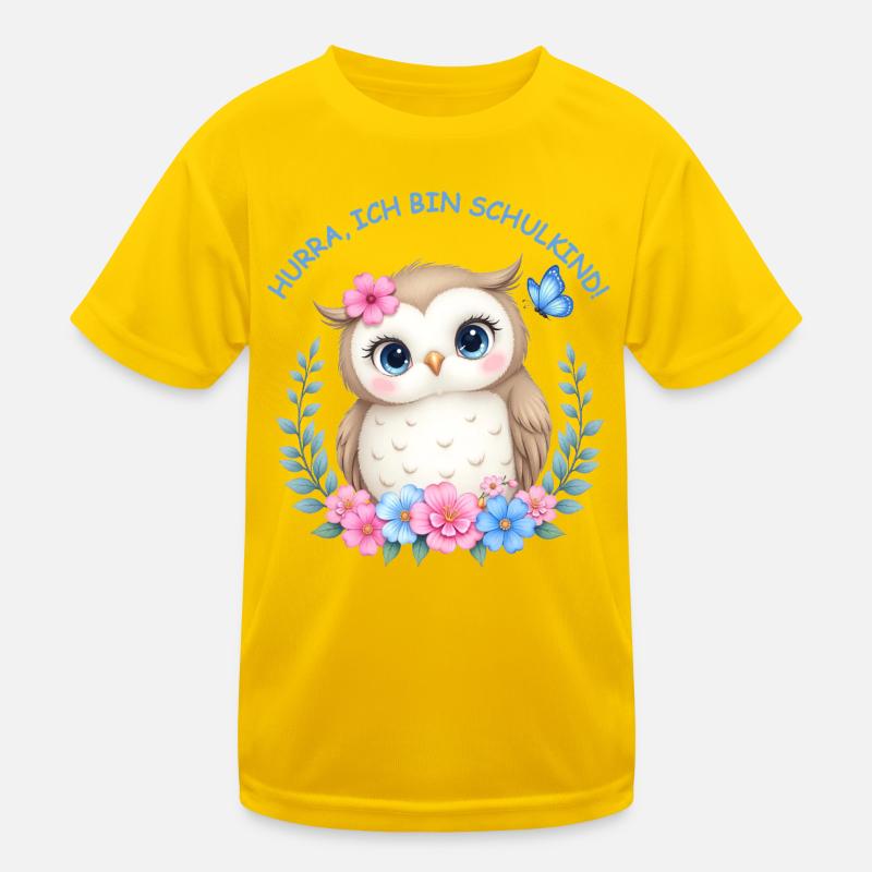 Schulstart Eulenmotiv mit Blumen Kinder Funktions-T-Shirt