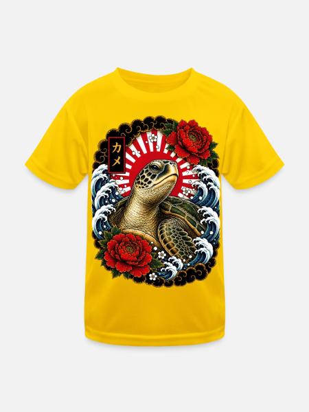 Schildkröte im japanischen Irezumi Stil - Kinder Funktions-T-Shirt - Eigelb - Vorne