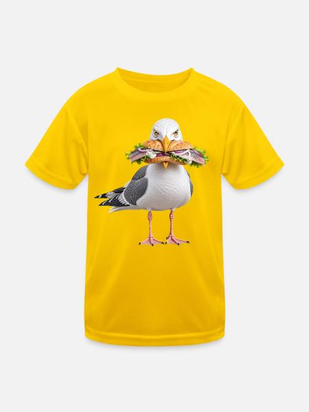 Silbermoewe-mit-Fischbroetchen Möwe - Kinder Funktions-T-Shirt - Eigelb
