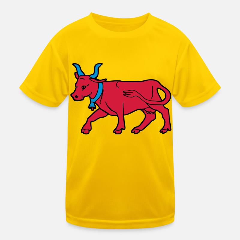 drawing red cow vector butcher breeder Kids Functional T-Shirt