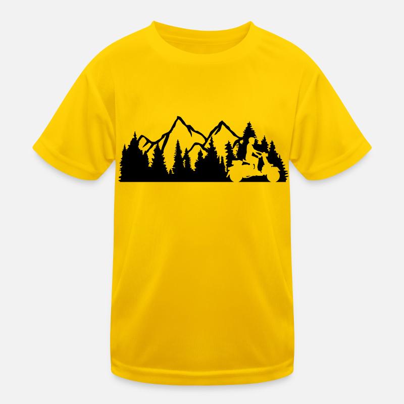 excursion scooter driver mountains nature wilderness trees w Kids Functional T-Shirt