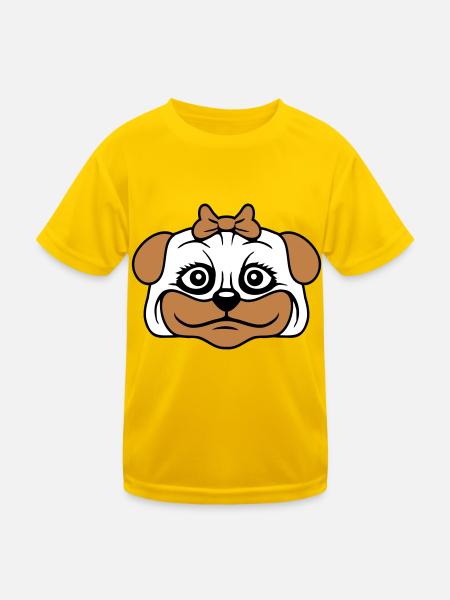 Dog Pug Girl Pretty Bow Woman Female - Kids Functional T-Shirt - egg yellow - Front