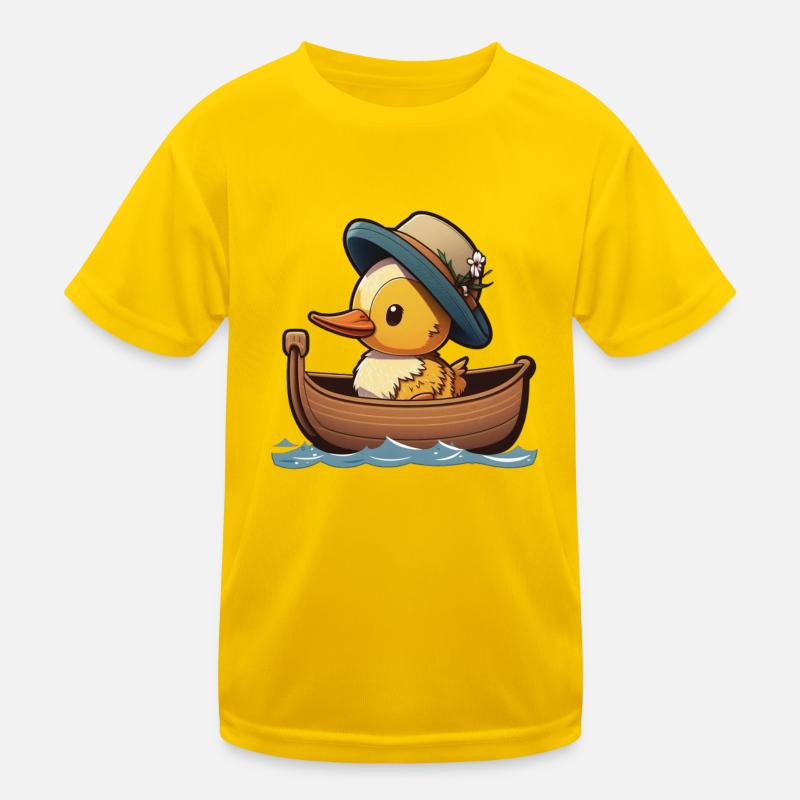 Canard mignon en bateau à rames avec chapeau d’été et fleur T-shirt sport Enfant