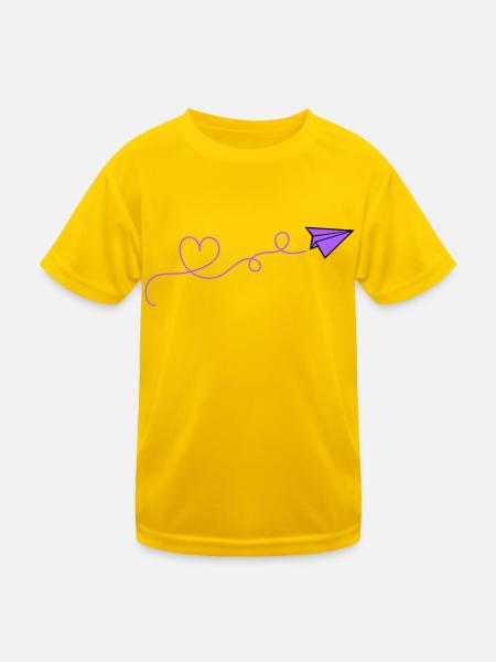 papierflieger herz - Kinder Funktions-T-Shirt - Eigelb - Vorne