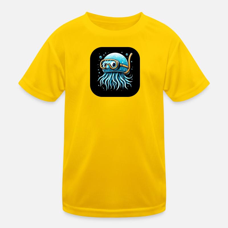 Krake mit Taucherbrille Comic Kinder Funktions-T-Shirt