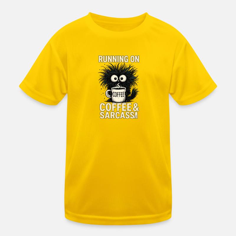 Runs with Coffee & Sarcasm – Funny Coffee Love Kids Functional T-Shirt