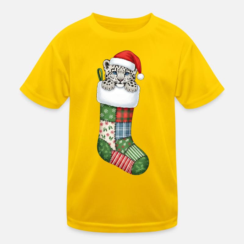dessin animé bébé léopard des neiges en chaussette de Noël T-shirt sport Enfant