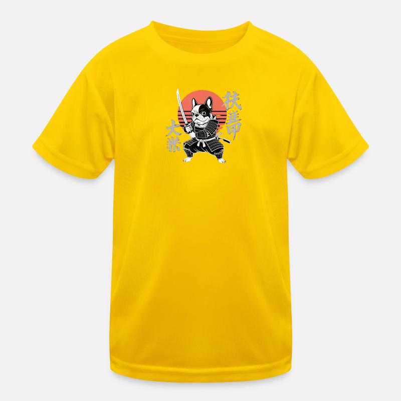 Samurai Bulldogge in der Herbstsonne Kinder Funktions-T-Shirt