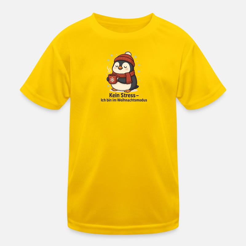 Weihnachtsmodus Pinguin mit Becher Kinder Funktions-T-Shirt