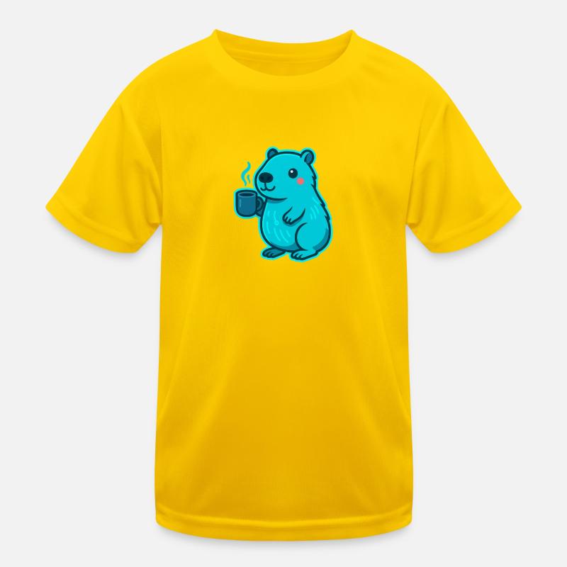 Blauer Capybara mit Kaffee Kinder Funktions-T-Shirt