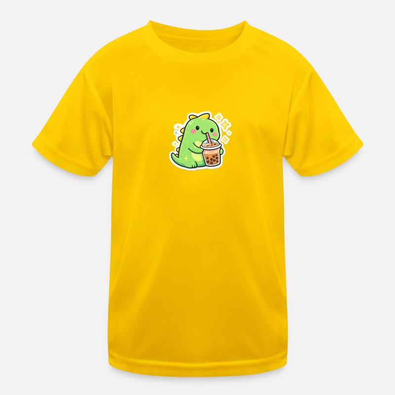 Süßer Dino mit Bubble Tea - Kinder Funktions-T-Shirt - Eigelb