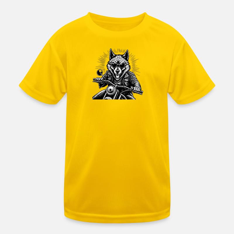 Wolf on Motorcycle Leather Jacket Graphic Kids Functional T-Shirt