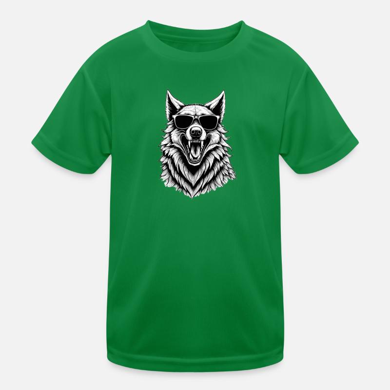 lachender Wolf mit Sonnenbrille Kinder Funktions-T-Shirt