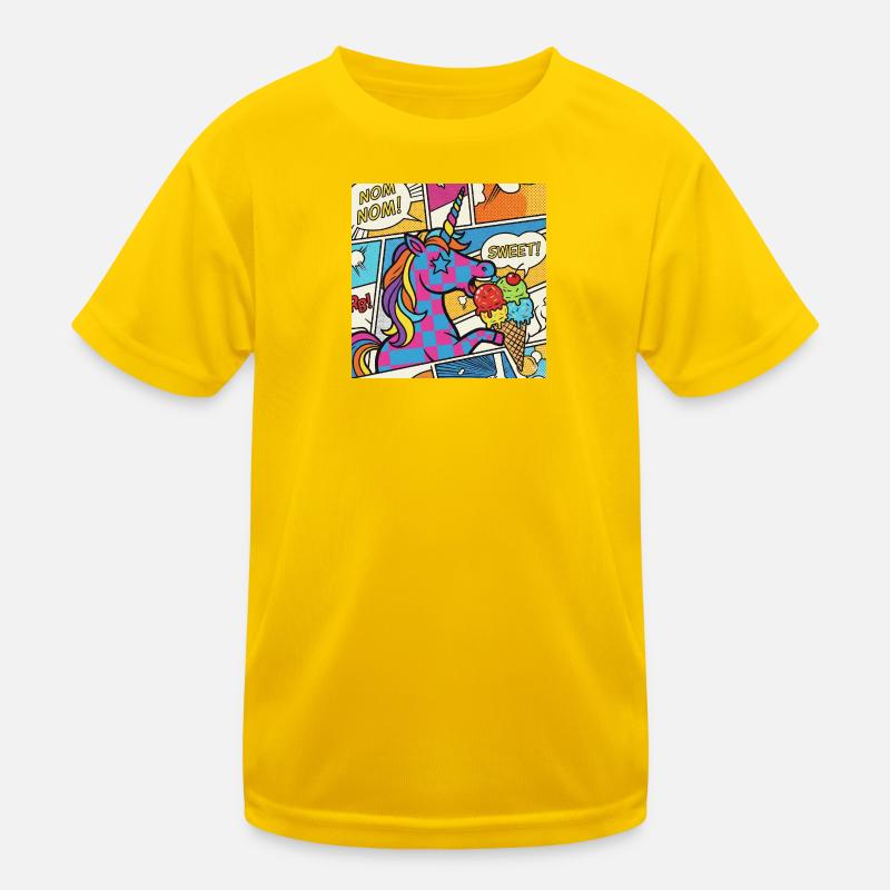 Einhorn-Pop-Art-Delight-Regenbogen - Kinder Funktions-T-Shirt - Eigelb