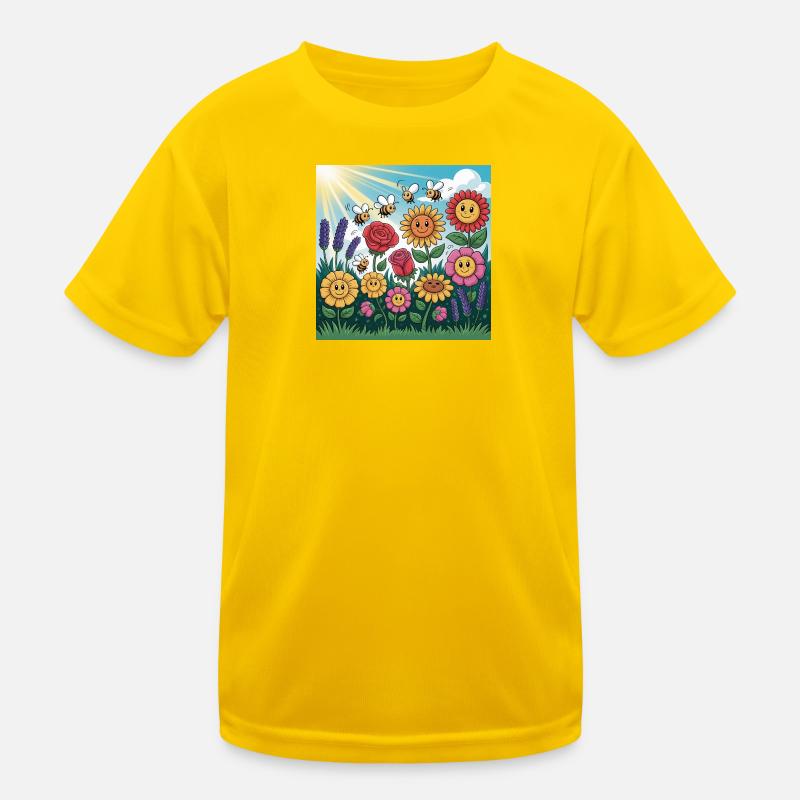 Sunny Flower Garden with Bee Kids Functional T-Shirt