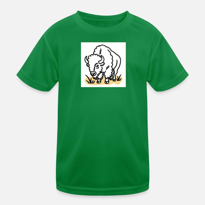 Bison on yellow grass Kids Functional T-Shirt