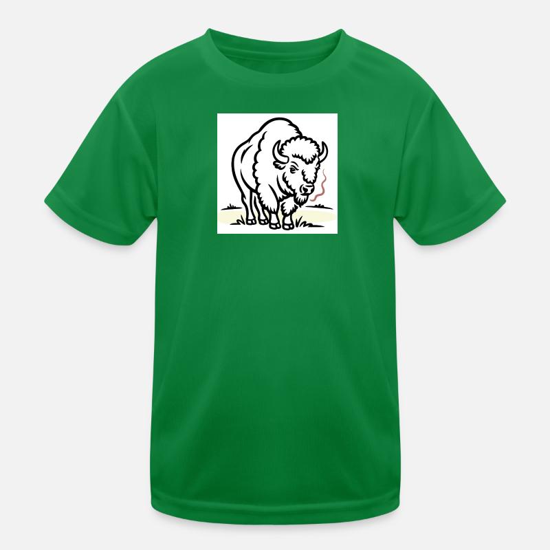 Bison mit Rauch auf dem Feld Kinder Funktions-T-Shirt