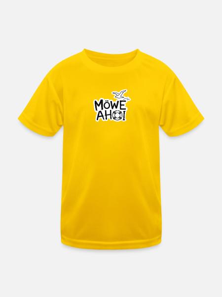 Möwe Ahoy Nautik Sticker - Kinder Funktions-T-Shirt - Eigelb - Vorne