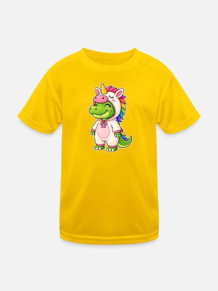 Cute crocodile in unicorn costume - Kids Functional T-Shirt - egg yellow - Front