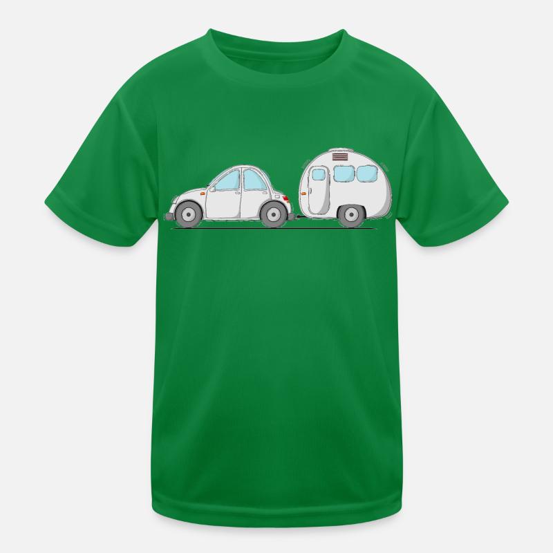 Auto mit Wohnwagen Grau Kinder Funktions-T-Shirt