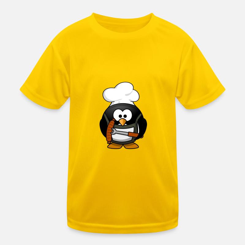 Kochender Pinguin mit Bratwurst. Geschenkidee Kinder Funktions-T-Shirt