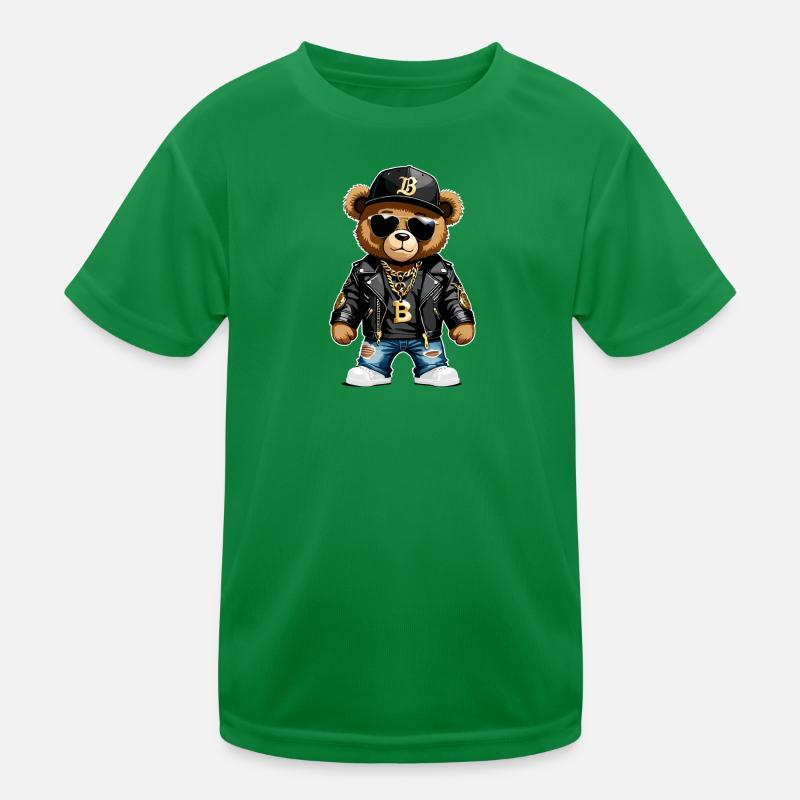 Cool teddy bear in rapper clothes Kids Functional T-Shirt
