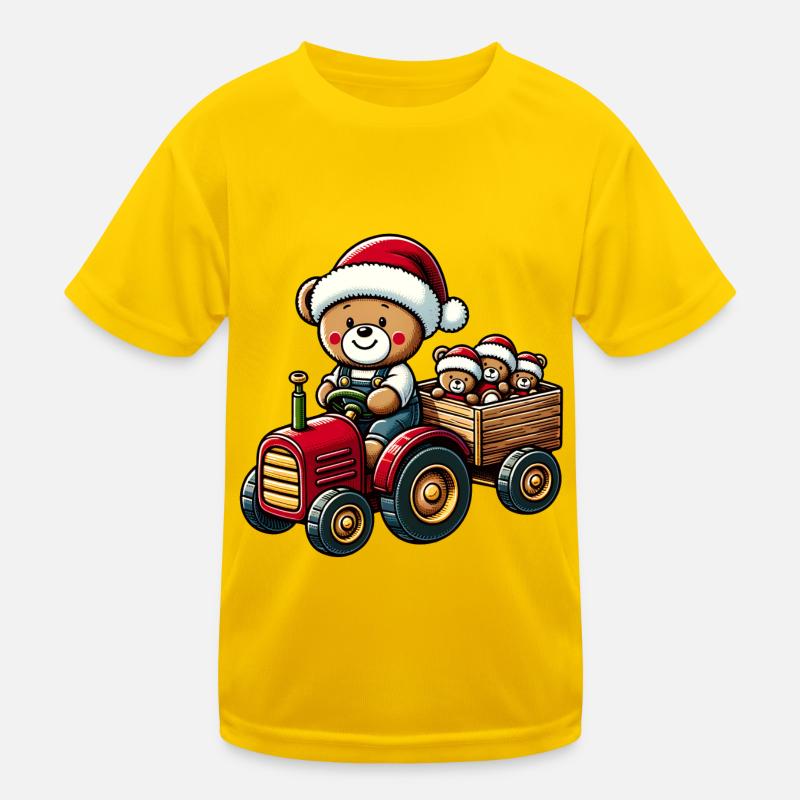 Teddy as Santa Claus with tractor Kids Functional T-Shirt