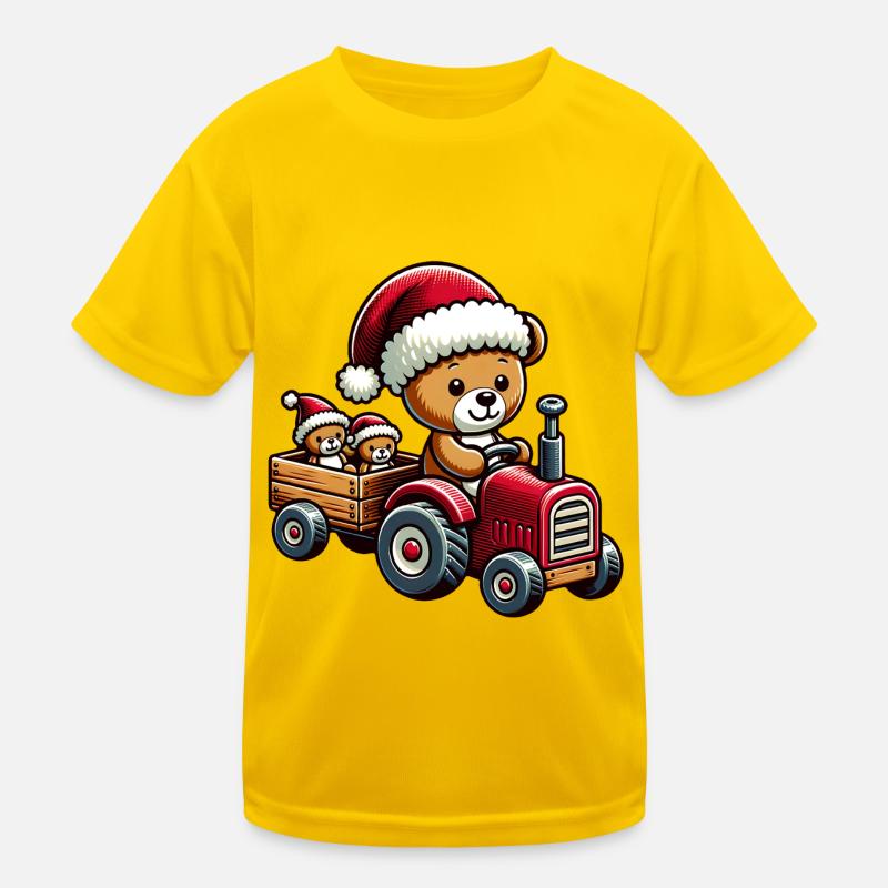 Teddy as Santa Claus with tractor Kids Functional T-Shirt