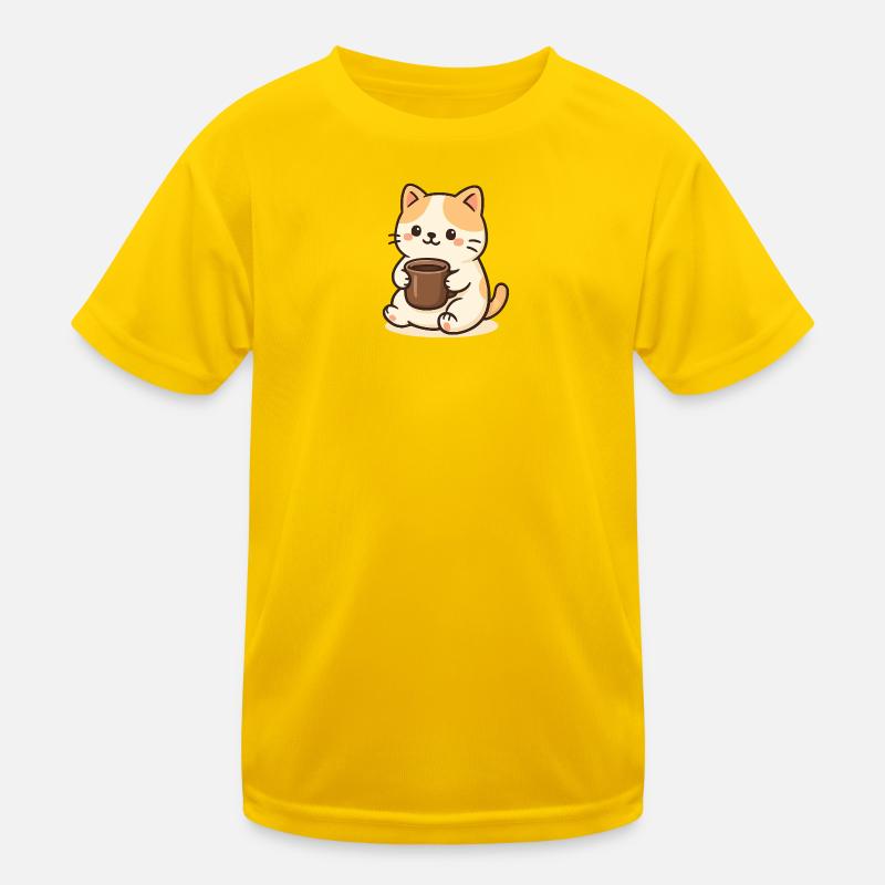 Cat with Cup Kids Functional T-Shirt