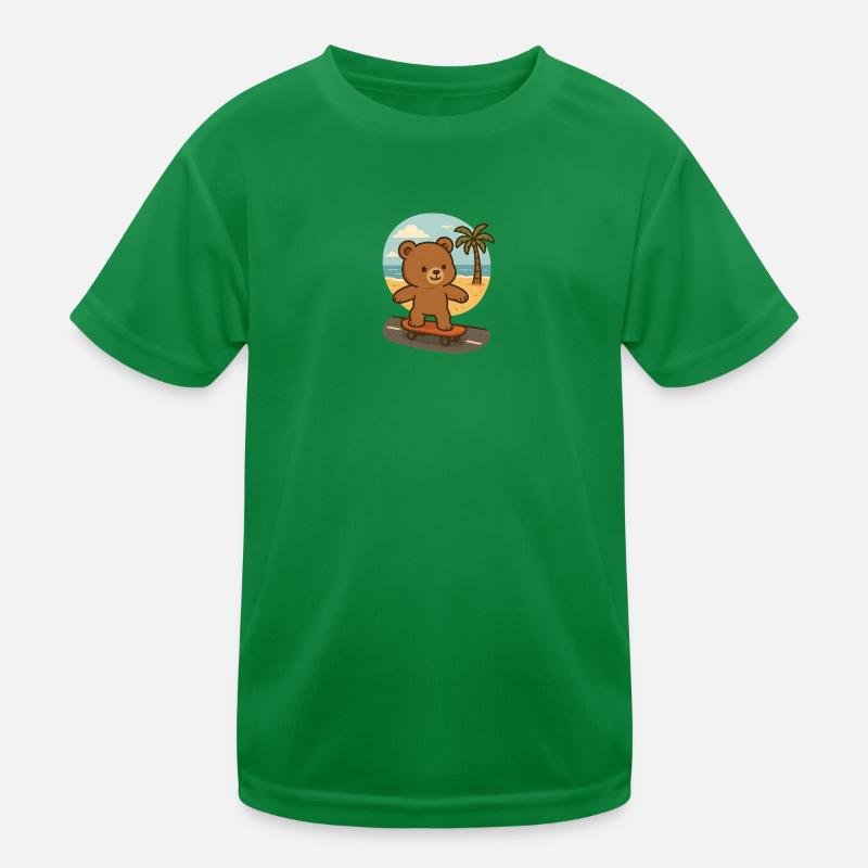 Teddy bear on a skateboard Kids Functional T-Shirt