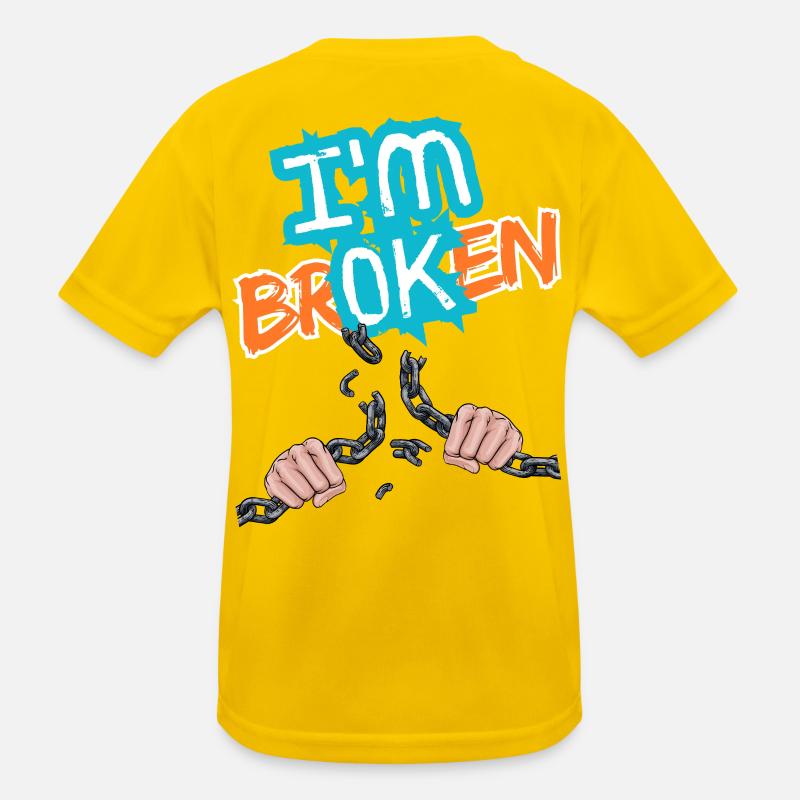 Hände, die eine Kette mit einer Inschrift zerbrechen Kinder Funktions-T-Shirt