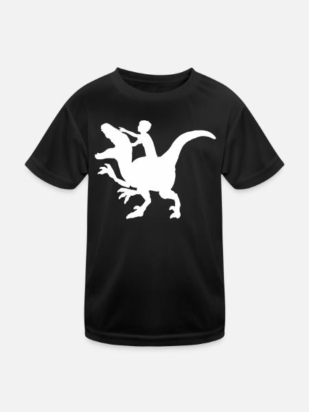 Enfant chevauche Velociraptor T-Rex dinosaure Raptor - T-shirt sport Enfant - noir - Devant