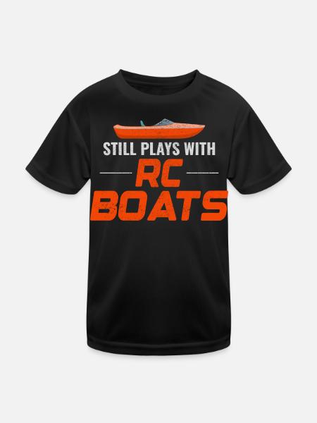 Rc Boat Racing Electric Powerboat Speedboat Race - Kids Functional T-Shirt - black - Front