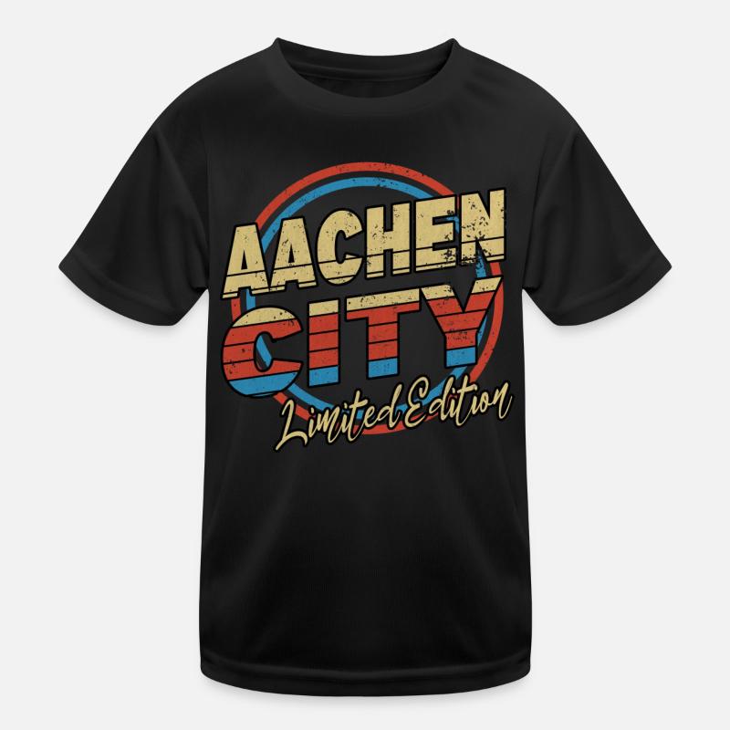 Aachen Germany City Font 80s Style Kids Functional T-Shirt