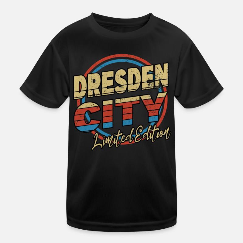 Dresden Germany City Font 80s style Kids Functional T-Shirt