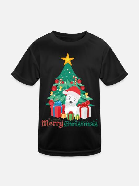 West Highland Weihanchten Hund Geschenk - Kinder Funktions-T-Shirt - Schwarz - Vorne