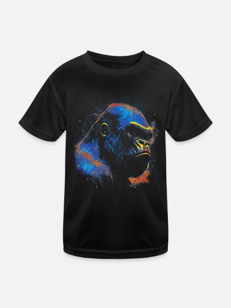 Farbiger Gorillakopf - Kinder Funktions-T-Shirt - Schwarz - Vorne