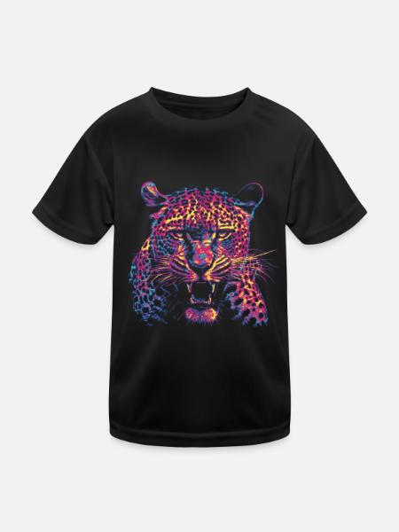 Colored leopard head - Kids Functional T-Shirt - black - Front