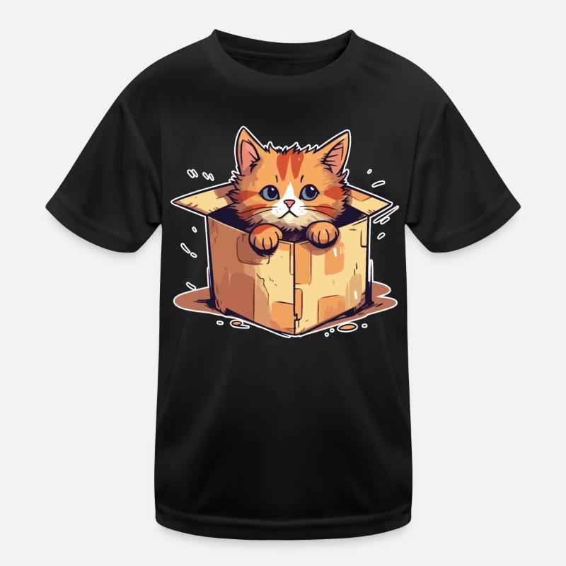Cat sits in cardboard package funny humor typical Kids Functional T-Shirt