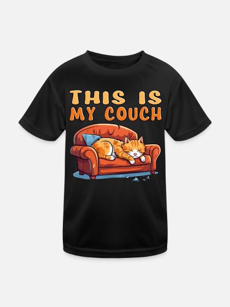 Cat Couch Sofa Funny Humor Typical Cartoon - Kids Functional T-Shirt - black - Front