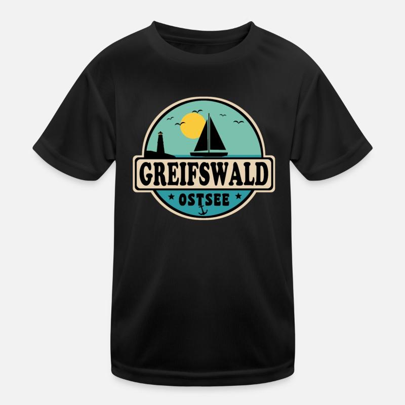 Greifswald - Kinder Funktions-T-Shirt - Schwarz