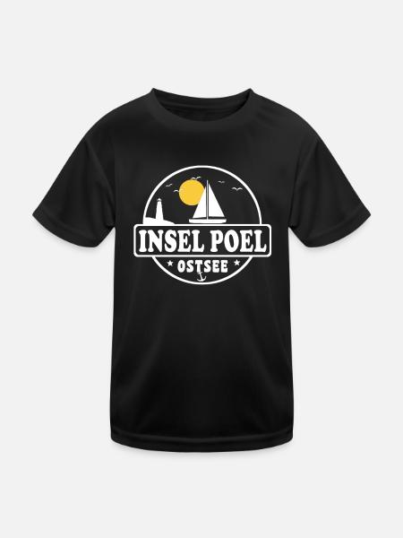 Insel Poel Ostsee Segelboot Leuchtturm - Kinder Funktions-T-Shirt - Schwarz - Vorne