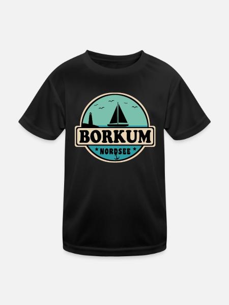 Nordsee Segelboot Leuchtturm Borkum - Kinder Funktions-T-Shirt - Schwarz - Vorne