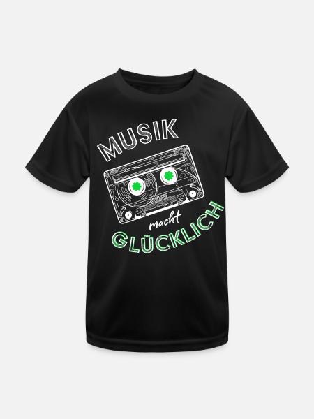 Musik macht glücklich - Kassette - Lachen - Kinder Funktions-T-Shirt - Schwarz