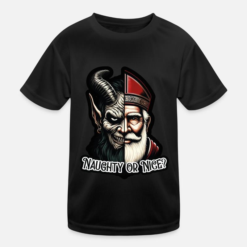 "Frecher oder netter Weihnachtsmann mit zwei Gesichtern VS Krampus - Kinder Funktions-T-Shirt - Schwarz