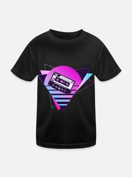 Mixtape Retro, Retro, Cassette, neon - Kinder Funktions-T-Shirt - Schwarz - Vorne
