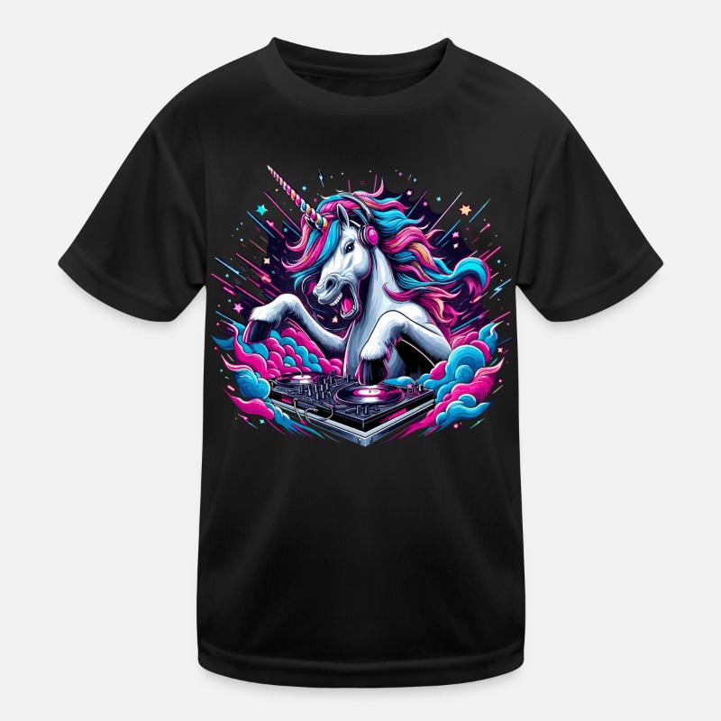 Unicorn DJ Music Play Gift Kids Functional T-Shirt