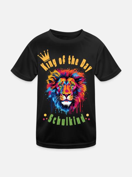Löwe - King of the Day - Schulkind - Einschulung - Kinder Funktions-T-Shirt - Schwarz - Vorne