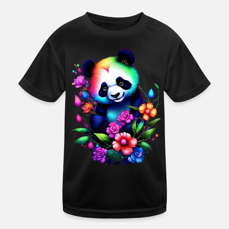 Regenbogenpanda mit Blumen Verträumte Fantasykunst Kinder Funktions-T-Shirt