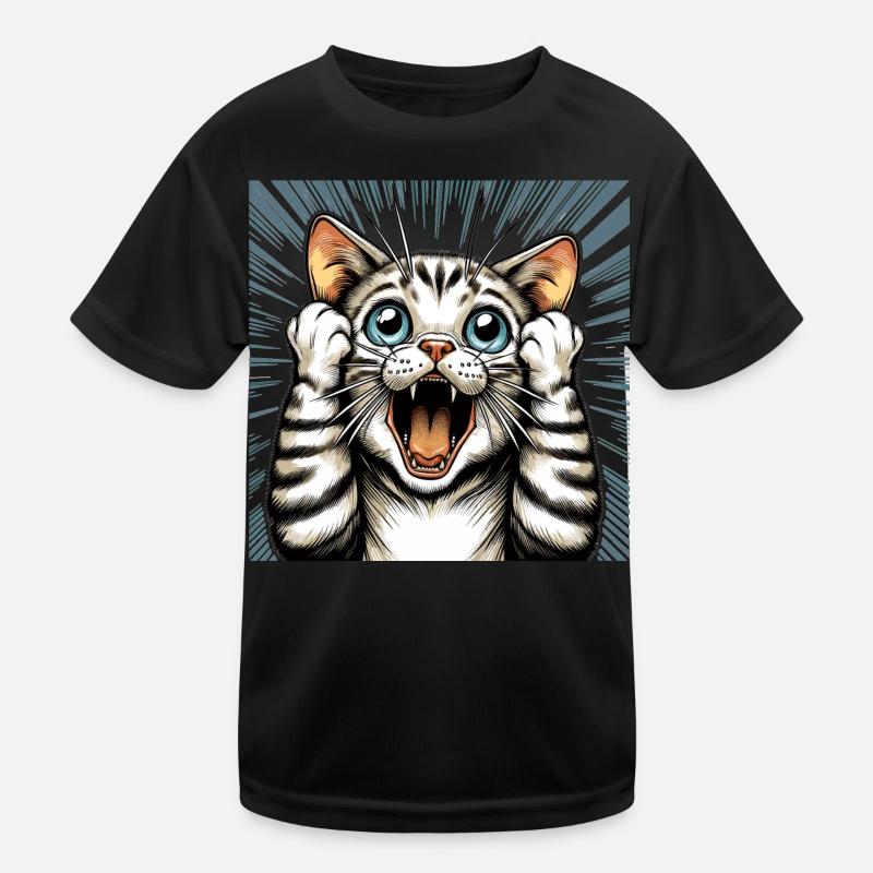 Geschockte Katze Katzen Geschenk Kinder Funktions-T-Shirt
